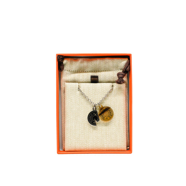 Carrousel Silver Brown Metal Buffalo Horn S Pendant Necklace PHW