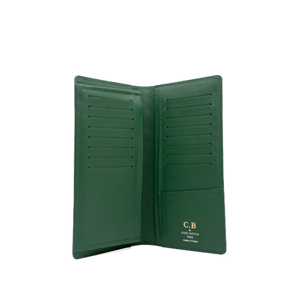 Brazza Green Ostrich Leather Long Wallet PHW With Stamp