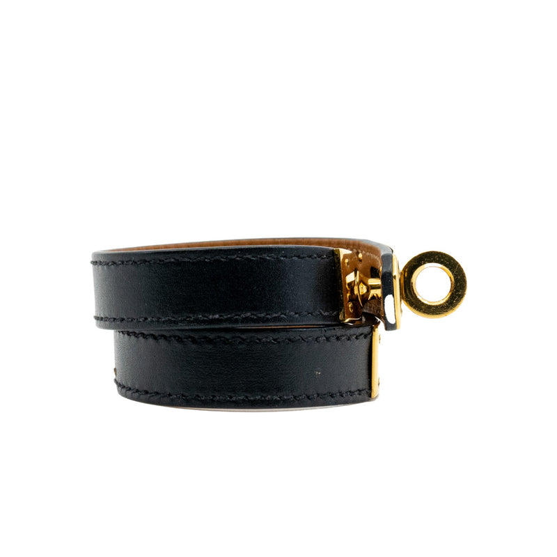 kelly double tour leather bracelet in black swift leather ghw