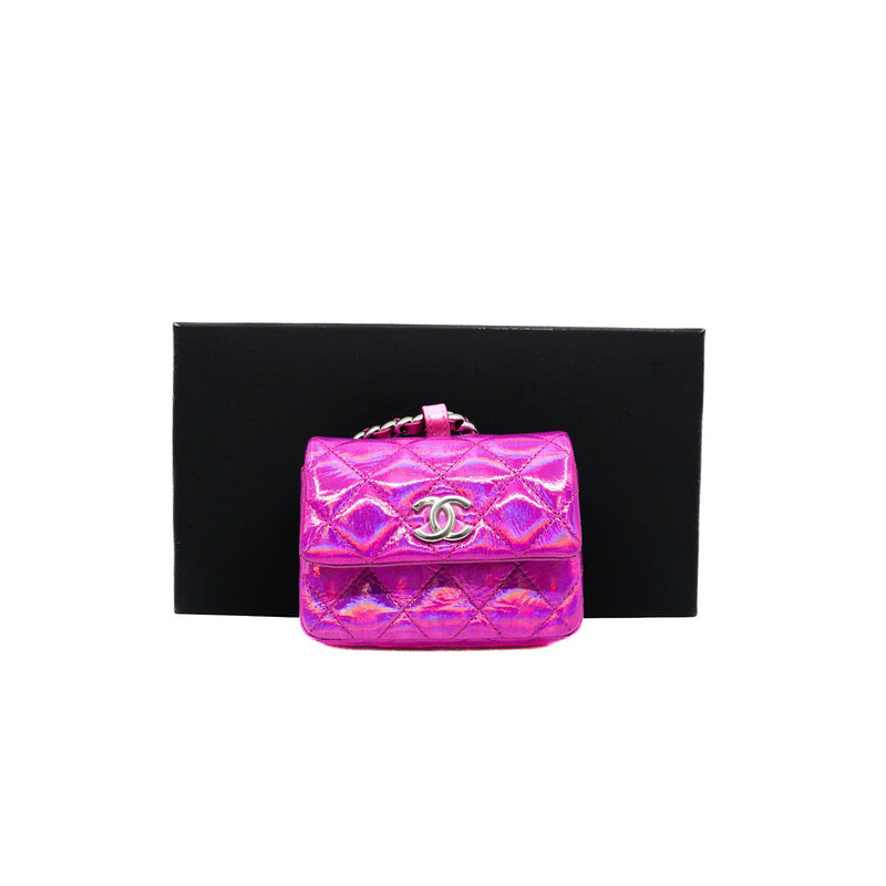 Metallic pink patent leather pouch phw