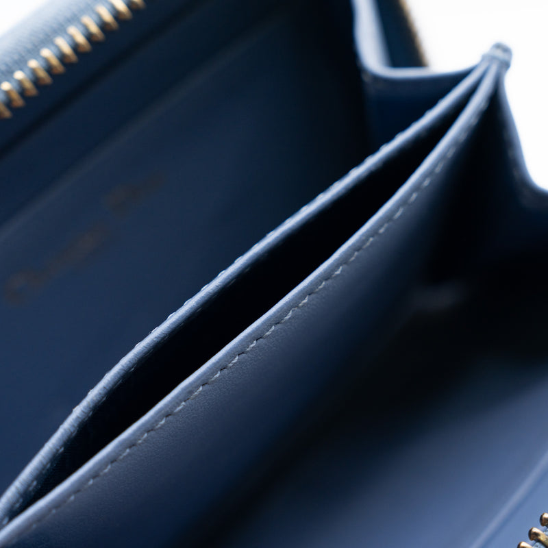 Zip Around Coin Purse Wallet Leather Denim Blue GHW - L'UXE LINK