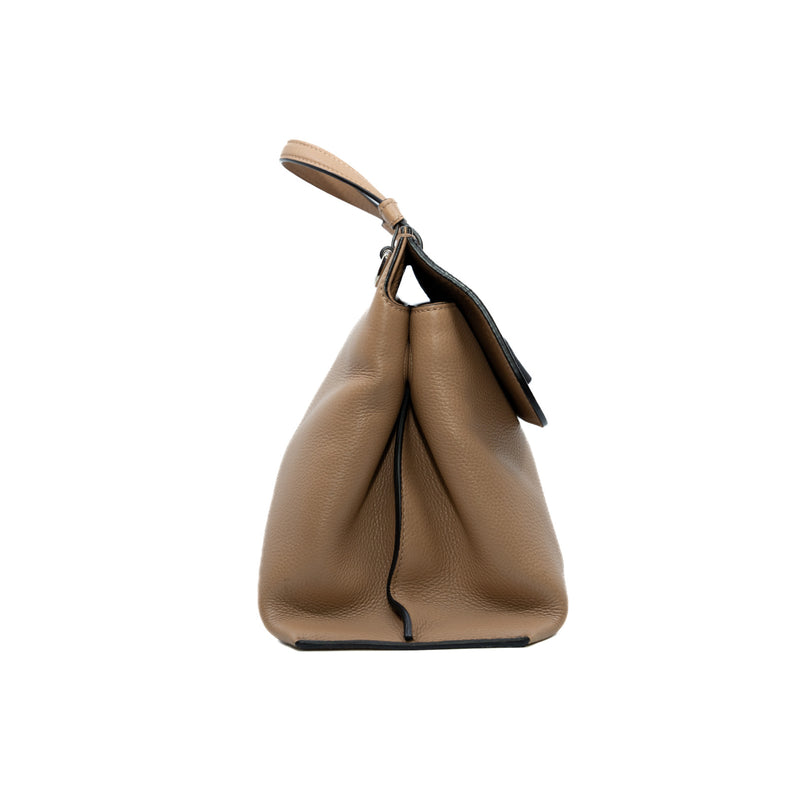 flap bag with bamboo buckle in calfskin beige brown phw