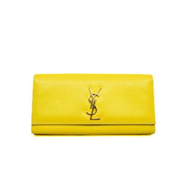 kate clutch in leather yellow ghw