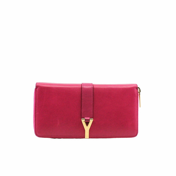 Y LOGO CALFSKIN LEATHER wallet red rose - L'UXE LINK