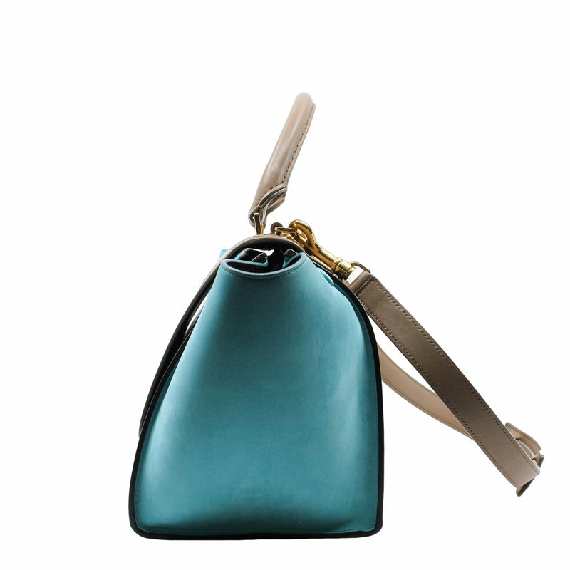 TRAPEZE HANDLE BAG SMALL blue and nude  ghw - L'UXE LINK