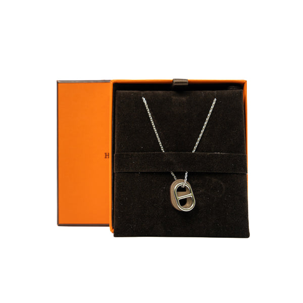 O'Maillon Etoupe Swift Calfskin/Silver Pendant Necklace - L'UXE LINK