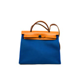 thumbnail herbag 31 in blue fabric/ brown leather stamp X PHW