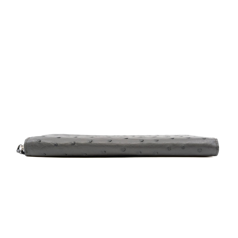 Ostrich Leather Grey Zip Around Wallet - L'UXE LINK
