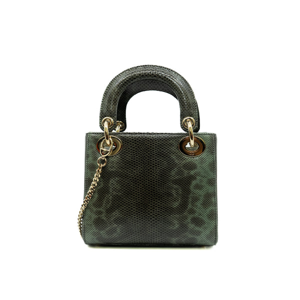 mini lady dior in dark green lizard leather ghw