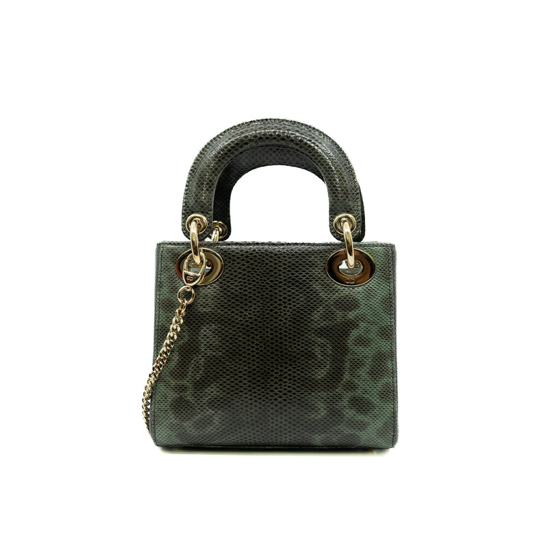 mini lady dior in dark green lizard leather ghw