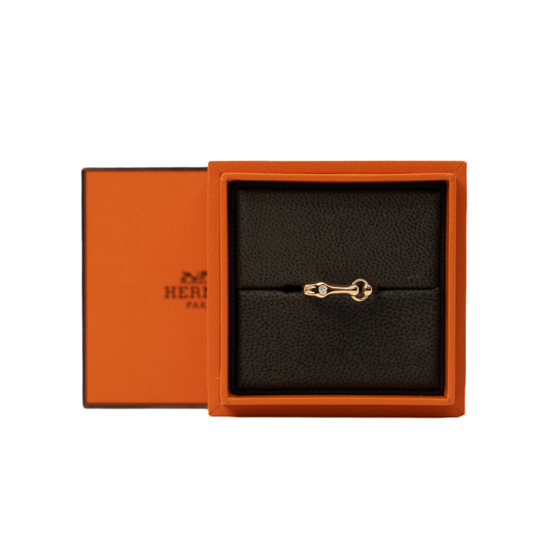 Very Small Galop Hermes Ring In Rose Gold Set With 1 Diamond Size 52 - L'UXE LINK