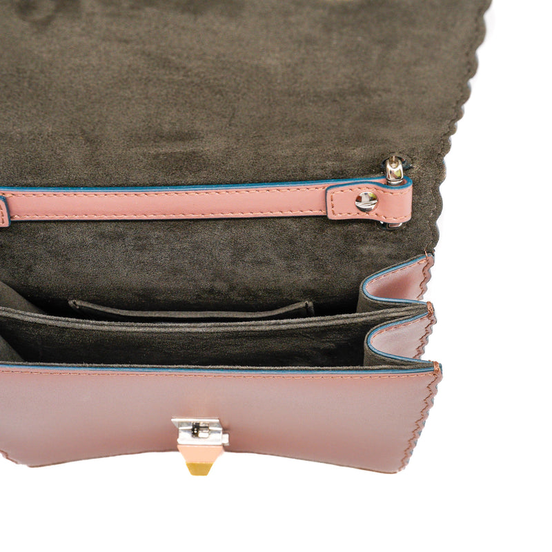 Small Kan I Scallop Pink In English Rose Bag with Mink Fur Pom Pom Mini Strap You Black - L'UXE LINK