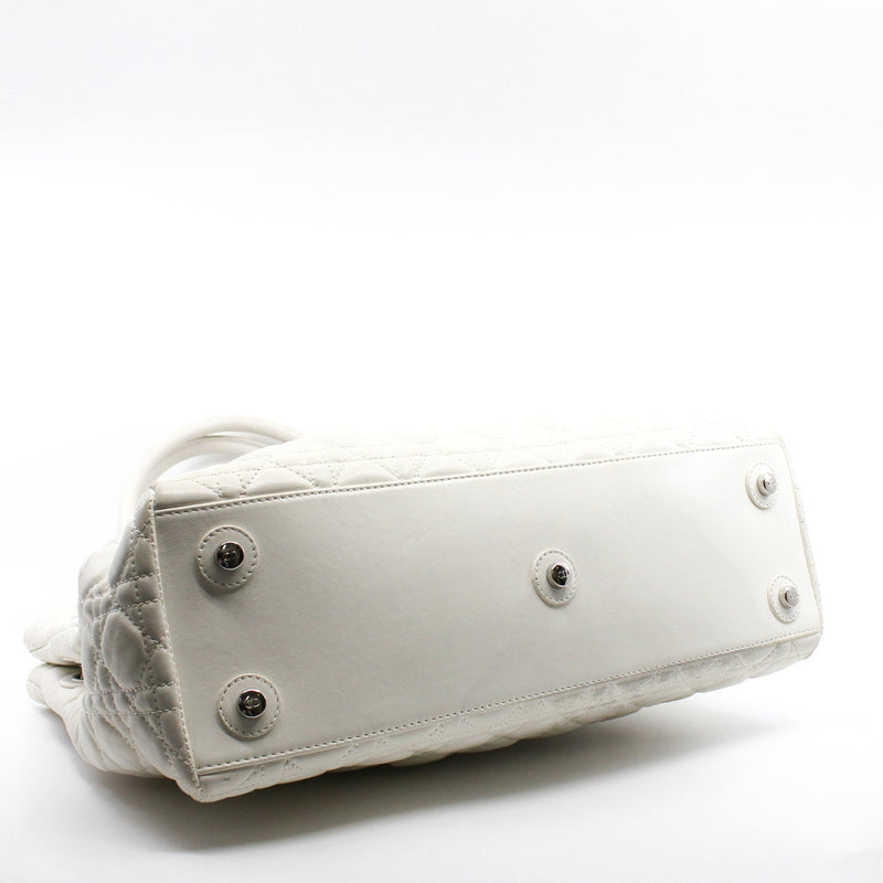 White Cannage Leather Chri Chri Tote Bag PHW - L'UXE LINK