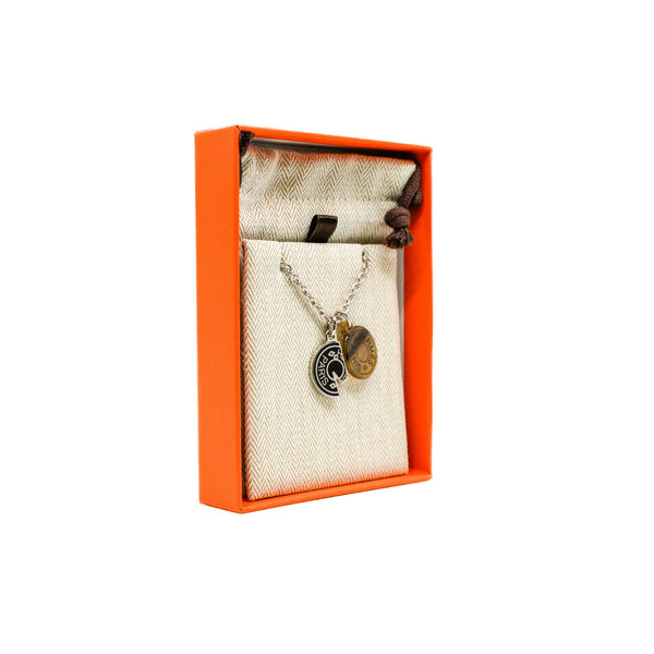 Carrousel Silver Brown Metal Buffalo Horn S Pendant Necklace PHW