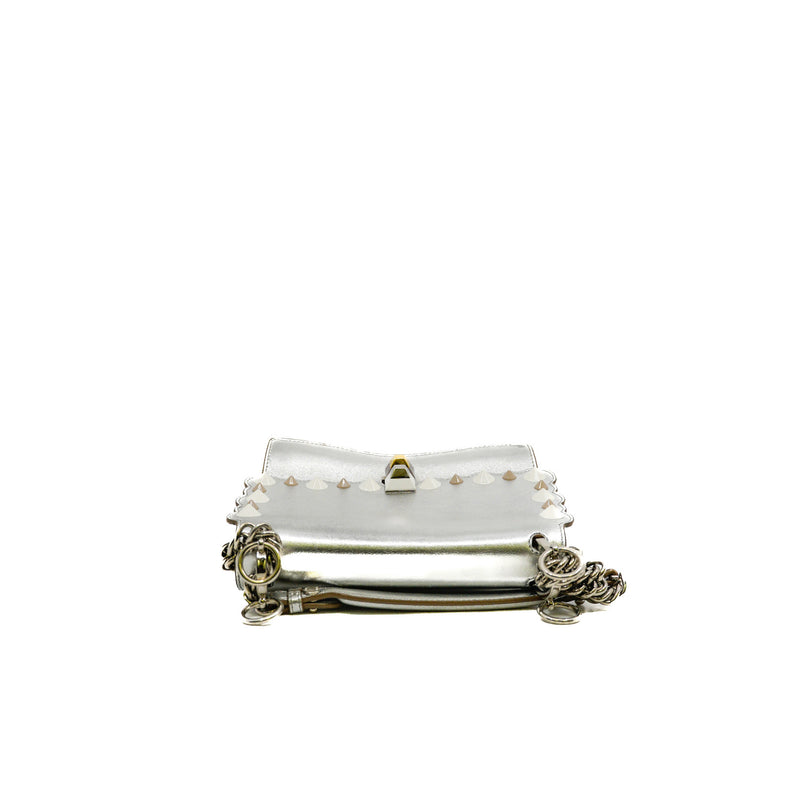 Kan I Metallic Silver Calfskin Scalloped Studded Bag PHW - L'UXE LINK