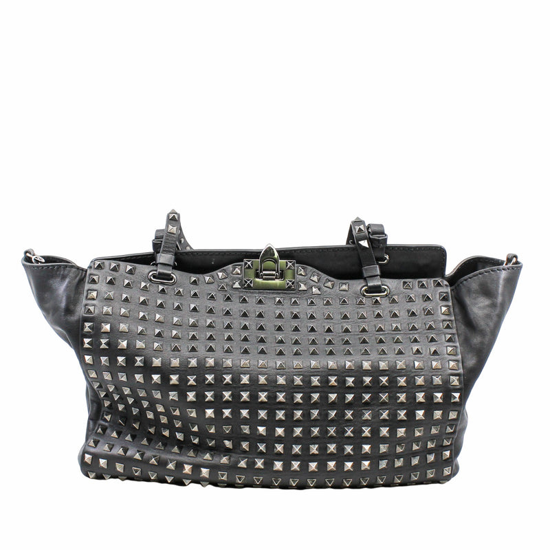 Studded Rockstud Tote Black - L'UXE LINK
