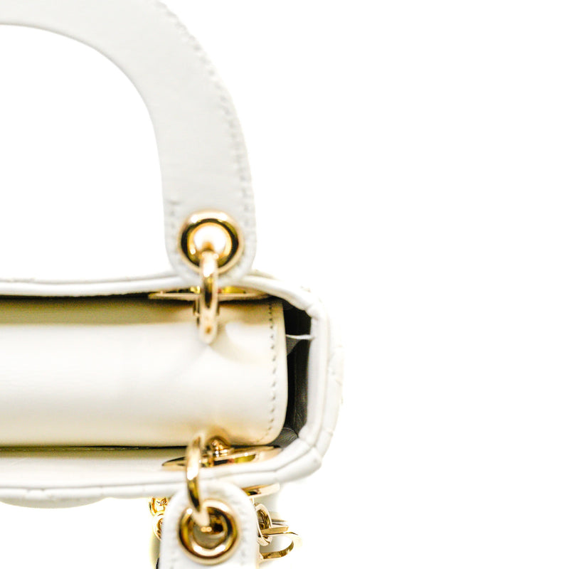 Micro Lady Dior In White Lambskin Bag GHW With Strap - L'UXE LINK