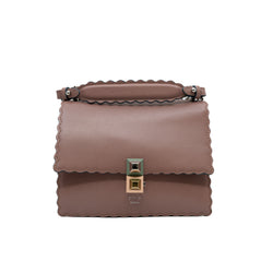 Small Kan I Nude Pink Calfskin Scalloped Studded Shoulder Bag - L'UXE LINK
