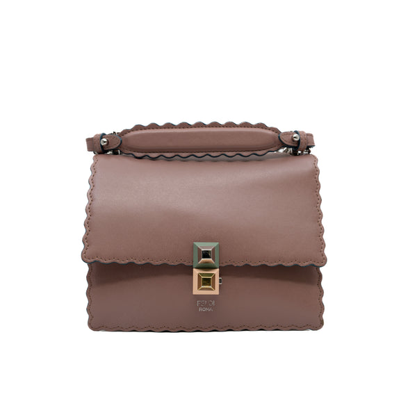 Small Kan I Nude Pink Calfskin Scalloped Studded Shoulder Bag - L'UXE LINK