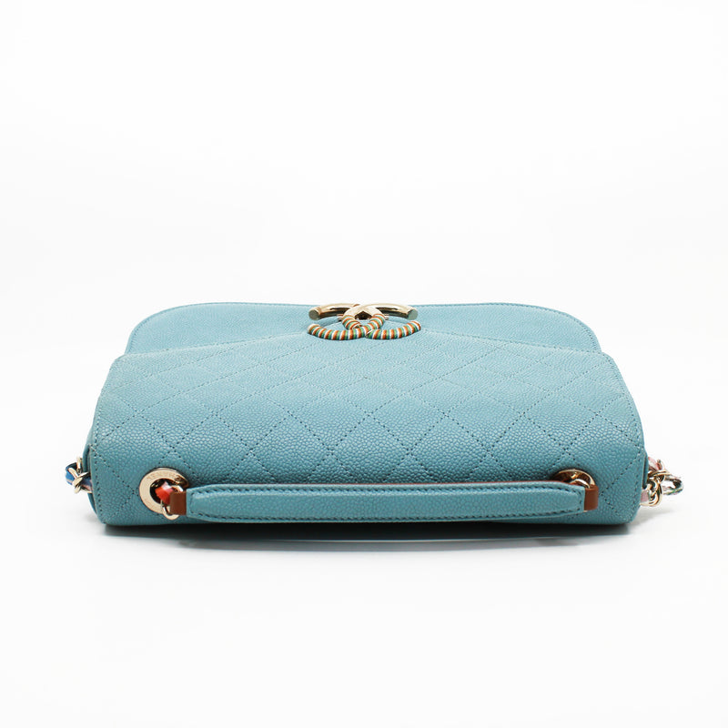 Medium Thread Around Light Blue Grained Calfskin Quilted Cuba Top Handle Flap Bag GHW Seri 23 - L'UXE LINK
