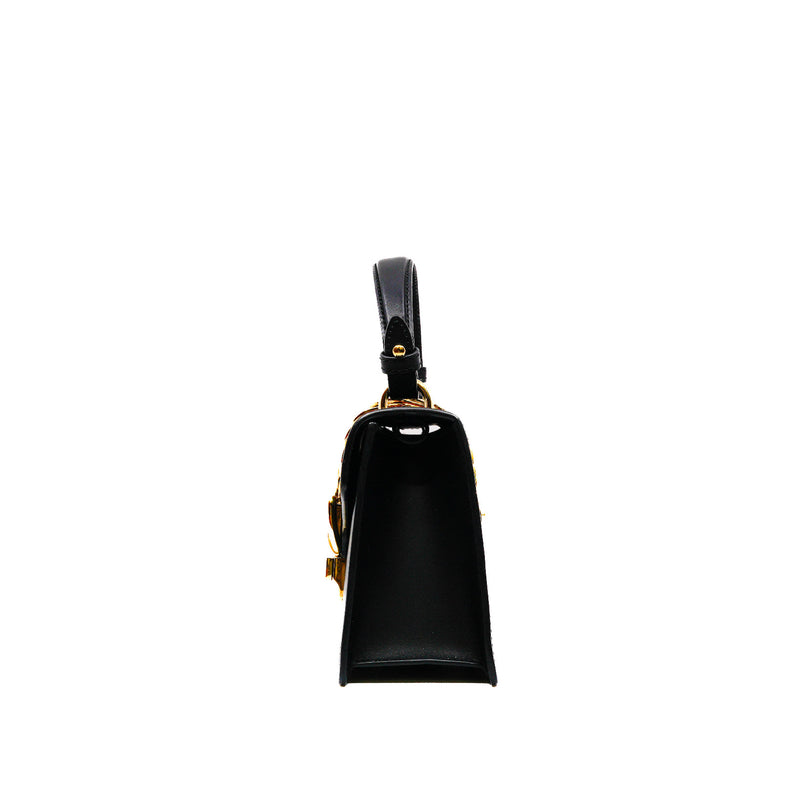 Mini Sylvie Black Leather Top Handle Bag Ghw with Strap - L'UXE LINK