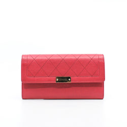 Interlocking CC Logo In Pink Calfskin Long Flap Wallet GHW Seri 24 - L'UXE LINK