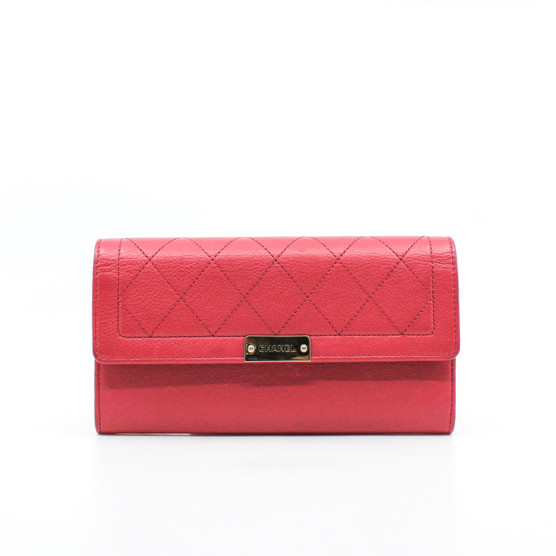 Interlocking CC Logo In Pink Calfskin Long Flap Wallet GHW Seri 24 - L'UXE LINK