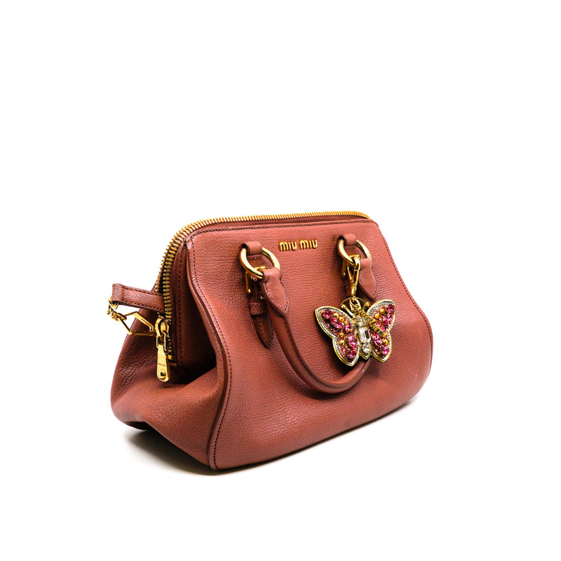 small top handle tote with strap in leather nudy pink