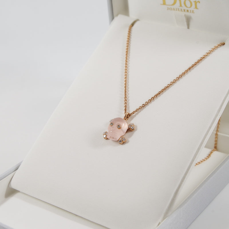 Tête De Mort Necklace In Rose Gold/Diamond/Pink Quartz - L'UXE LINK
