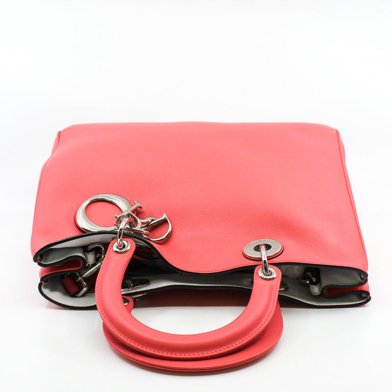 Medium Diorissimo In Coral Pink Calfskin Handbag PHW With Strap - L'UXE LINK