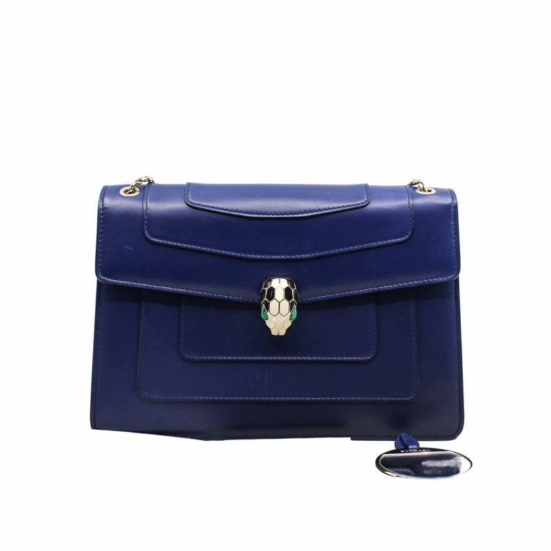 SERPENTI DOUBLE FLAP CHAIN BAG DARK BLUE GHW - L'UXE LINK