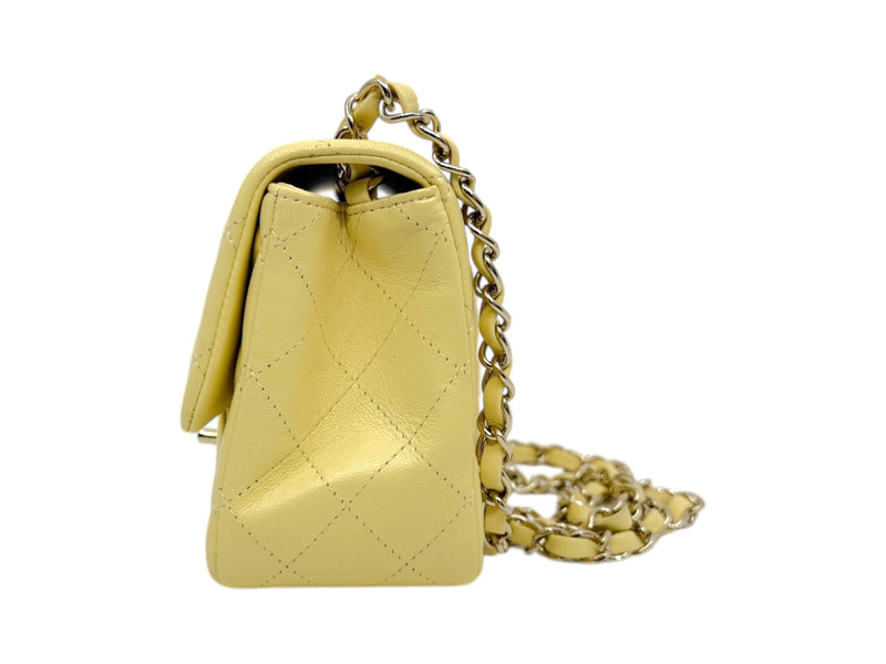 mini square cf with chain in lambskin light yellow ghw seri30