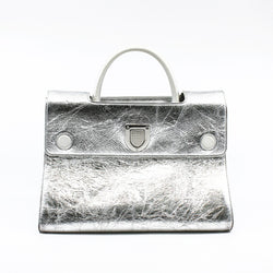 Medium Diorever In Metallic Silver Calfskin Flap Bag PHW With Strap - L'UXE LINK