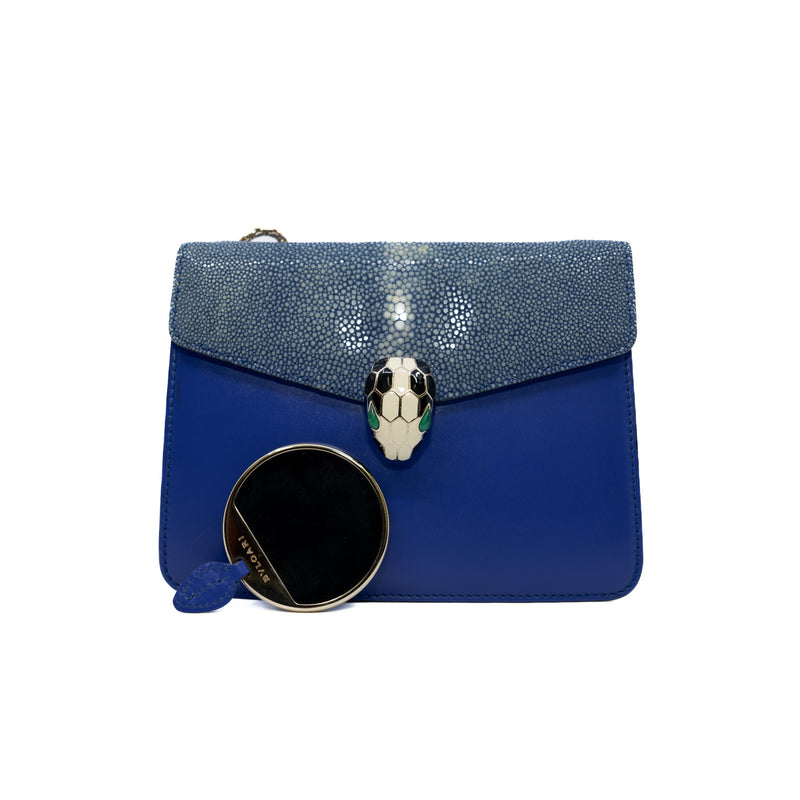 Serpenti Blue Jasper Galuchat Skin Calfskin Forever Crossbody Bag Ghw - L'UXE LINK