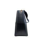 thumbnail large tote bag in black leather with fabric strap ghw