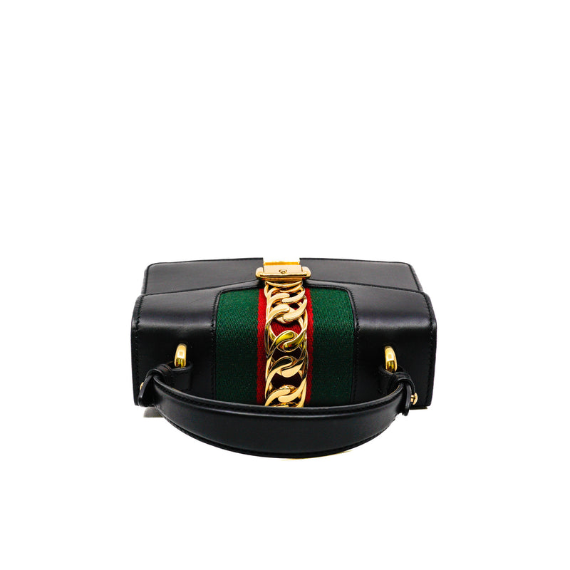 Mini Sylvie Black Leather Top Handle Bag Ghw with Strap - L'UXE LINK