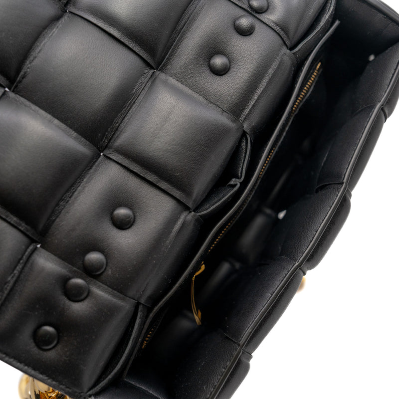 Chain Cassette Padded Black Intreccio Lambskin Leather Crossbody Bag - L'UXE LINK