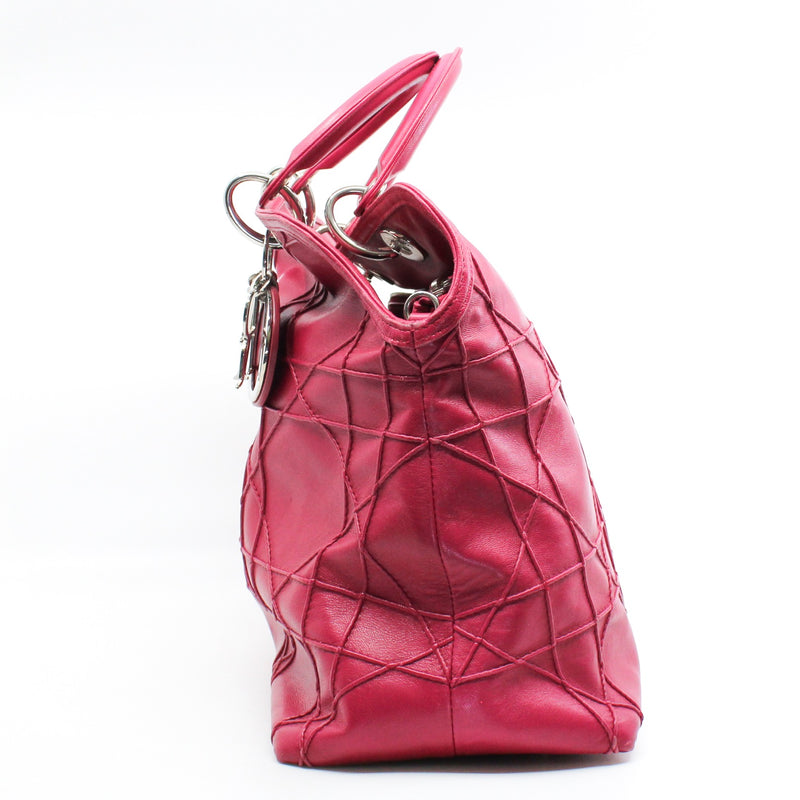 Medium Cannage Granville In Dark Pink Lambskin Tote Bag PHW With Strap - L'UXE LINK