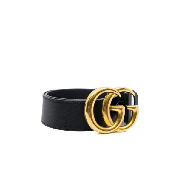 gg wide belt in leather black ghw #65/26