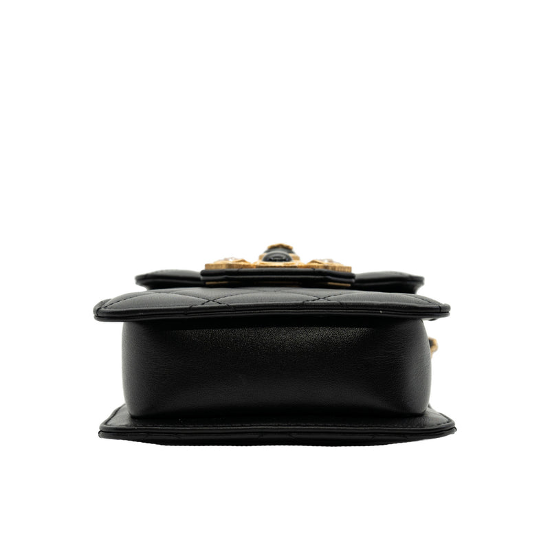 Resin And Pearl Black Calfskin Quilted CC Flap Bag GHW Seri 30 - L'UXE LINK