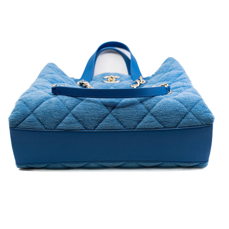 Light Blue Quilted Terry Cloth Coco Beach Shopper Tote Bag PHW Seri 30 - L'UXE LINK