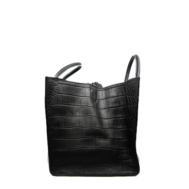 Medium Phantom Luggage In Black Croc Embossed Leather Tote Bag GHW - L'UXE LINK