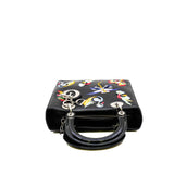 thumbnail medium embroidery lady dior in black fabric with patent handle phw