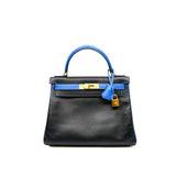 thumbnail Kelly 28 in epsom black/blue ghw square n stamp
