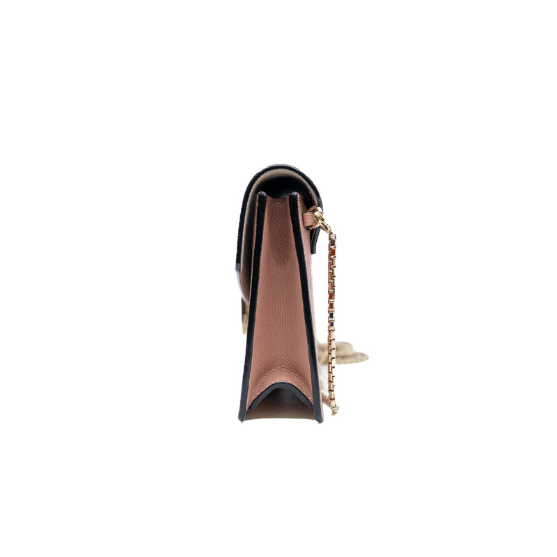valextra iside peonia clutch with chain in leather pink ghw