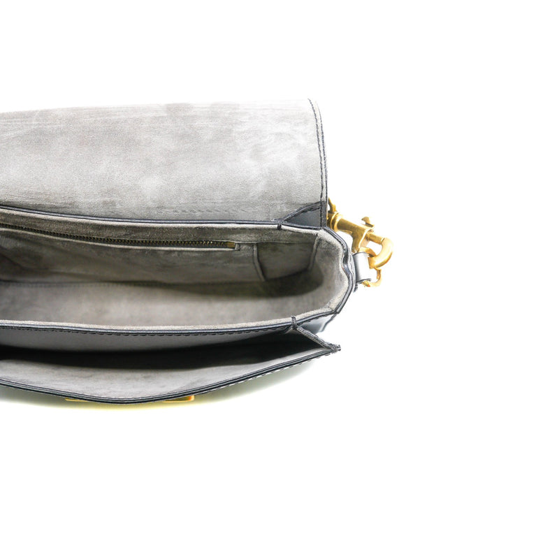 j'a flap bag in silver gray leather frame