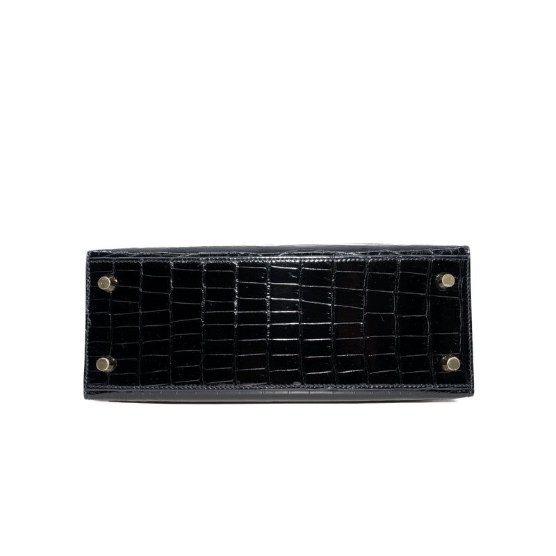 Kelly 25 Crocodile Leather GHW Black Z Stamp - L'UXE LINK