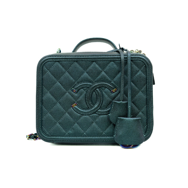 medium Top handle vanity box in caviar blue and purple