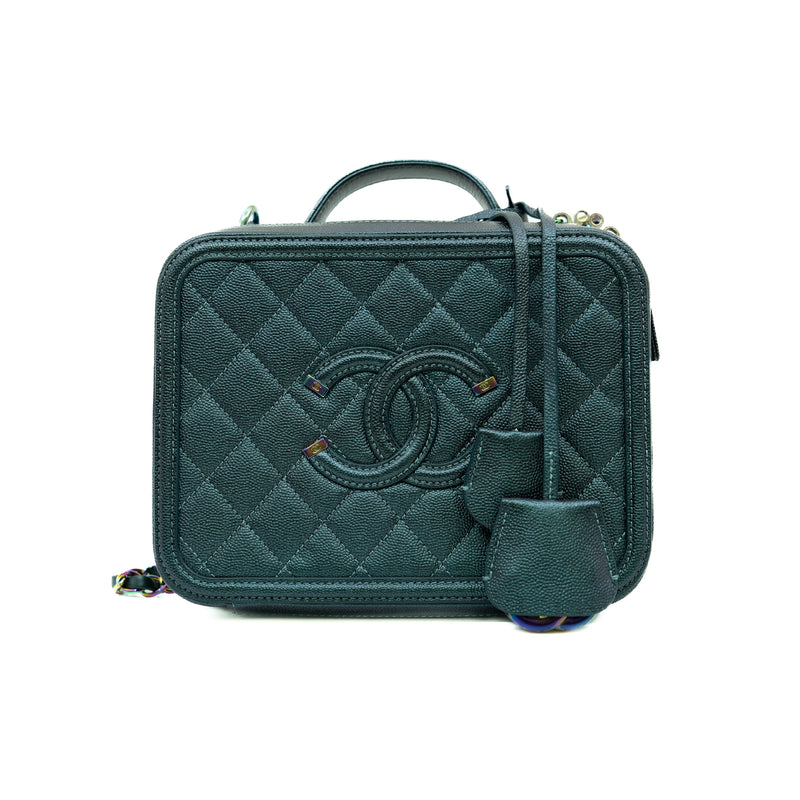 medium Top handle vanity box in caviar blue and purple
