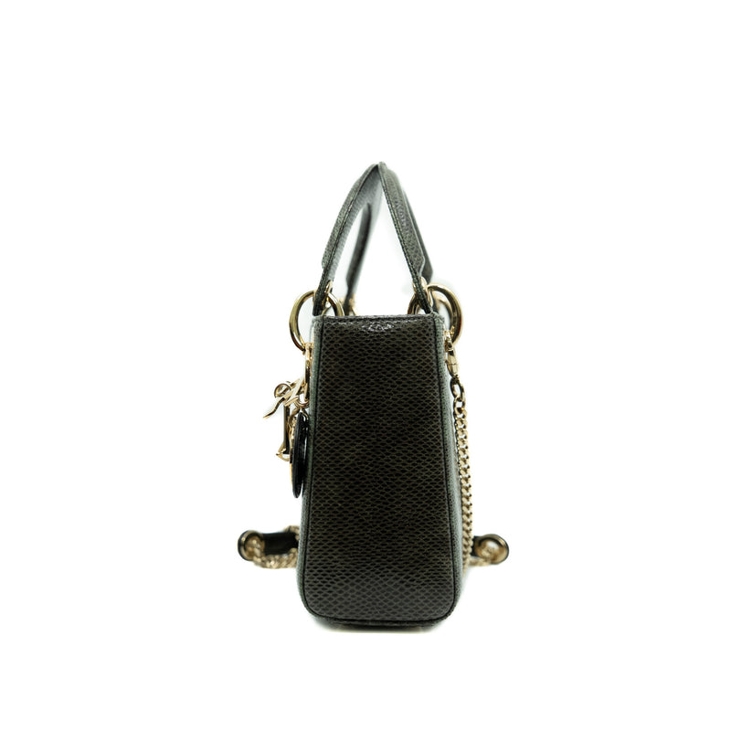 mini lady dior in dark green lizard leather ghw